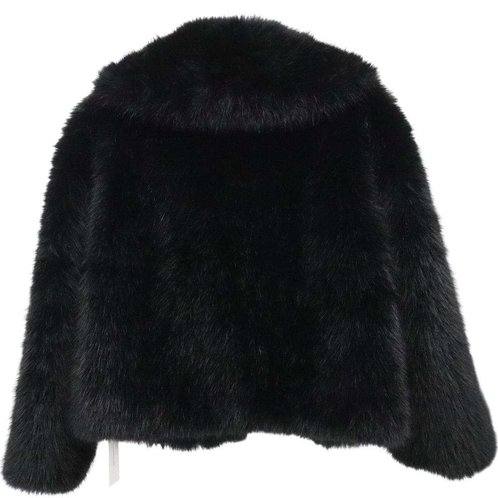 NWT Commense Black Faux Fur Cropped Jacket Shawl Collar Coat M - Picture 3 of 8